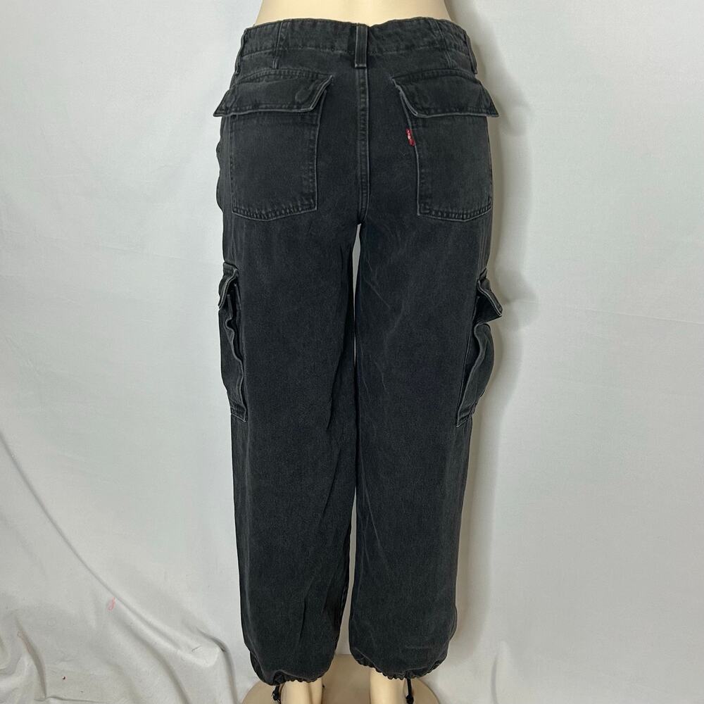 Levi’s 94 Baggy Black Cargo Jeans Women’s 27 Y2K Wide Leg Parachute Goth